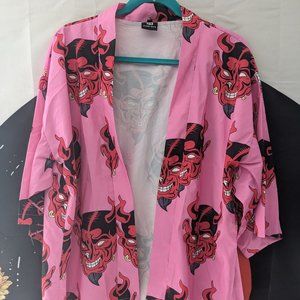 Pink Devil Print Kimono Wrap
